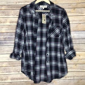 Pink Rose Blue Plaid Shirt L.